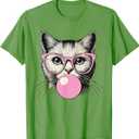 Cute Cat Shirt for Women Funny Cat Lovers T-Shirt, 3XL, Grass Green
