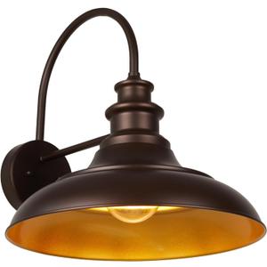 Outdoor Barn Light Fixture, 16 Inch Large Dome Farmhouse Exterior Wall Mount Light, Rustic Wall Sconce Indoor Wall Lighting Fixture, Industrial Bronze Gold Lantern for Porch, 1 Pack (Not Dusk to Dawn)