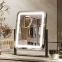 PRIMETEK Vanity Mirror with Lights, 16"x14" Large LED Lighted Makeup Mirror, Hollywood Makeup Mirror, Touch Screen, 3-Color Lighting, 5X Magnification, for Vanity Desk Tabletop, Bedroom, Black