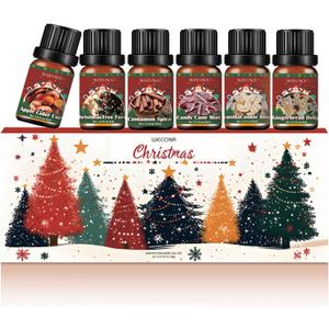 Christmas Essential Oils for Diffuser - Holiday Essential Oils Gift Set, 6 x 10ml Christmas Scents Including Gingerbread, Candy Cane, Apple Cider and More - Winter Diffuser Oils for Home