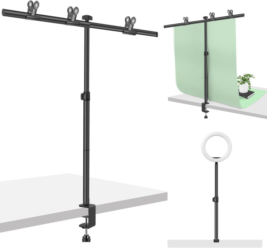 Small Backdrop Stand 3x3.3ft, Adjustable Photo Backdrop Stand Kit with 3 Clamps, Portable Background Stand Support for Parties Photoshoot, Table T-Shape Backdrop Banner Holder for Photography Paper