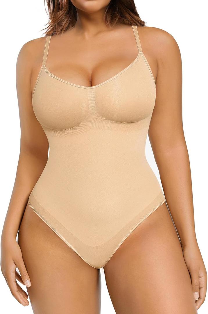 FeelinGirl Shapewear Bodysuit Sculpting Tummy Control Body Shaper for Women Seamless Plus Size Butt Lifting Shaper (X-Small-Small, Dark Beige)