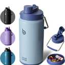 BOTTLE BOTTLE Insulated Water Bottle 64 oz with Straw and Dual-use Lid Half Gallon Water Jug Vacuum Stainless Steel for Workout Sports Insulated Beer Growler with Handle and Pills Holder Blue