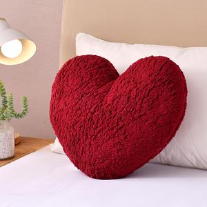 EVOLIVE Heart Pillow, Love Pillow Gifts, 15X17 Inch Large Heart Shaped Pillows, Sherpa Material Room Decor Throw Pillows, Living, Bedroom, Indoor Outdoor (Wine Red)