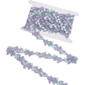 Purple Flower Lace Trim Ribbon Embroidery Applique Edge Lace Lilac Floral Leaf Vintage Embroidered Polyester Ribbons for Sewing Making Bridal Wedding Decor Dresses Embellishment DIY Crafts