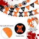 6PCS Felt Halloween Banner with Skull Evilface Skeleton Spiderweb Pumpkin Triangular Indoor Outdoor Hanging Banner DIY Happy Halloween Decor Orange and Black Decor for Wall Mantle Classroom