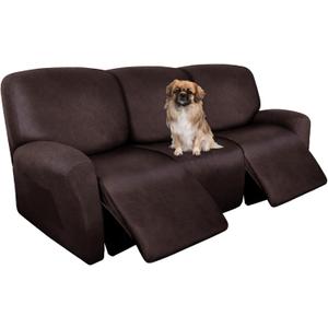 ANARACHON Recliner Couch Cover Leather Look Recliner Sofa Covers for 3 Cushion Reclining Sofa Slipcovers 8-Pieces Furniture Protector Spandex Fabric Washable (3 Seater, 01 Chocolate)