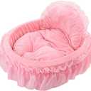 WYSBAOSHU Cute Princess Pet Bed Bow-TIE Lace Cat Sofa Soft Plush Small Dog Cushion Bed Kitten Puppy Round Beds (S, Pink)