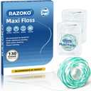 RAZOKO Threader Floss for Braces,Implants,Bridges-130 Count Pre-Measured Strands 2-in-1 Expanding Waxed Dental Floss for Deep Clean,Gentle for Adults & Kids,Light Mint Flavored