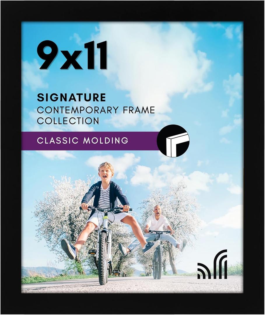 Americanflat 9x11 Picture Frame with Shatter-Resistant Glass - Signature Collection - Gallery-Style Frames Made of Engineered Wood - Photo Frame for Tabletop and Wall Display - Black