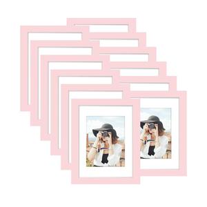 Picrit 8x12 Picture Frame Set of 12, Display 6x8 with Mat or 8x12 without Mat, Photo Frames for Wall Mounting or Table Top Display, Pink