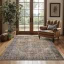 Brown Area Rug 5x7 Machine Washable Living Room Rug Modern Farmhouse Low Pile Non Slip Low Pile Boho Vintage Floral Moody Carpet for Bedroom, Dark Brown