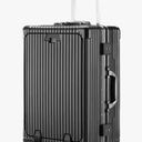 Carry On Luggage with Aluminum Frame Suitcase PC Hardside with TSA Lock Front Open Laptop Compartment Spinner Wheels (black, 18inch)