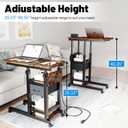 Height Adjustable Overbed Table with Wheel and Charging Station, Tiltable Desk C Shaped End Table for Couch, 2-Tier Overbed Bedside Desk with Storage Shelve for Living Room Bedroom, 31.5 inches x 15.75 inches x 36.22 inches