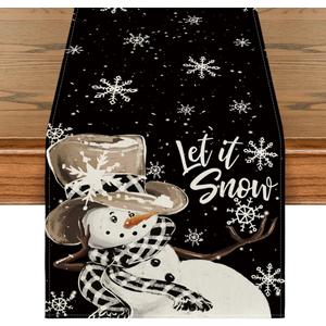 Artoid Mode Black Snowman Snowflake Let it Snow Winter Table Runner, Christmas Kitchen Dining Table Decoration for Home Party Decor 13x108 Inch