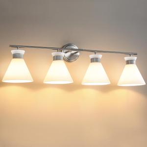 WOSHITU Bathroom Light Fixtures: Brushed Nickel 4 Lights Bathroom Vanity Lights Over Mirror with Milky White Frosted Glass Shade, 36 inch Farmhouse Vanity Lighting Sconce (Exclude E26 Bulb)