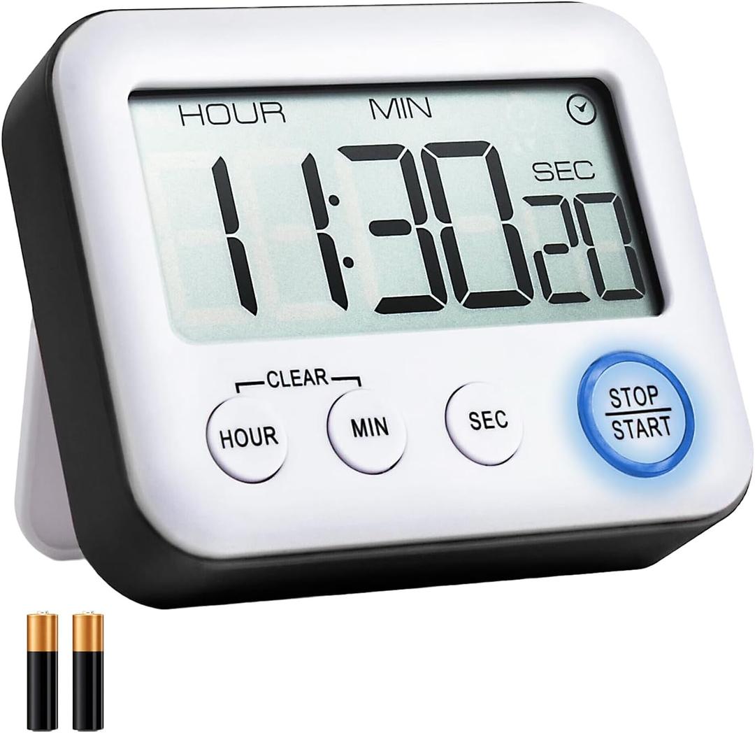 Digital 99h 59m 59s Kitchen Timer & Alarm Clock, Loud 100dB, Strong Magnetic, Large LCD, Silent/Beep Mode, Power-Saving, Light Indicator, Countdown & Stopwatch for Cooking, Classroom (Black)