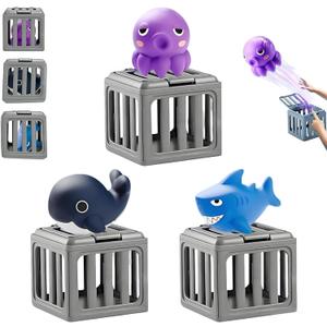 3PCS Underwater Dive Rescue Toys, Pool Diving Toys with Storage Fish Box & Floating Animals, Dive Treasure Hunt Water Play for Swim Training, Summer Pool Beach Party Toy for Adult
