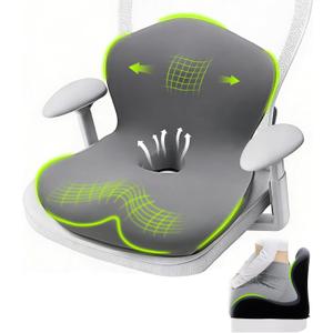 Seat Cushion, Office Chair Cushion, L-Shaped Ergonomic Car Seat Cushions, Memory Foam Chair Cushion, Lumbar Support Pillow for Wheelchair, Car, Home, Office, Desk, Gray (Dark Grey)