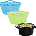 2pcs Silicone Slow Cooker Liners, Foldable Slow Cooker Liners for 6-7-8 Quarts, Reusable Crock-Pot Liners with Buttons and Hooks for Oval or Round Pot, Leakproof & Easy Clean, Green+Blue