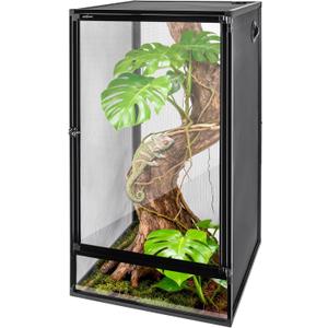 REPTI ZOO 18" x 18" x 36" Front Opening Chameleon Cage with 3-Sided Metal Mesh, 50 Gallon Screen Vertical Terrarium with Background Sticker, Tall Enclosure for Chameleon, Tree Frog, Arboreal Reptiles