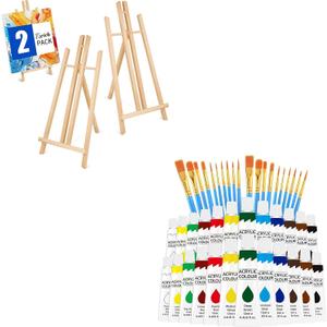 ESRICH 2 Pack 17 Inch Wood Easels and 2 Pack Acrylic Paint Set 12 Colors2 Set Professional PaintingPainting Supplies kit for Kids & Adults to Painting Party