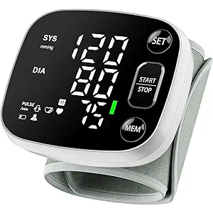 Oklar Blood Pressure Monitors for Home Use Rechargeable Wrist Digital BP Machine Cuff with LED Backlit Display, Voice Broadcast, 240 Memory Storage for 2 Users with Carrying Case