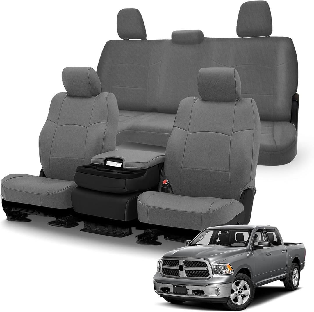 Seat Cover Compatible with 2013-2018 Dodge Ram & 2019-2022 Classic Ram Crew Cab, Neoprene Durability Truck Seat Cover, ONLY Fit Full Bench Rear Seat Without Armrest, NOT for 60/40 Seat (Gray)