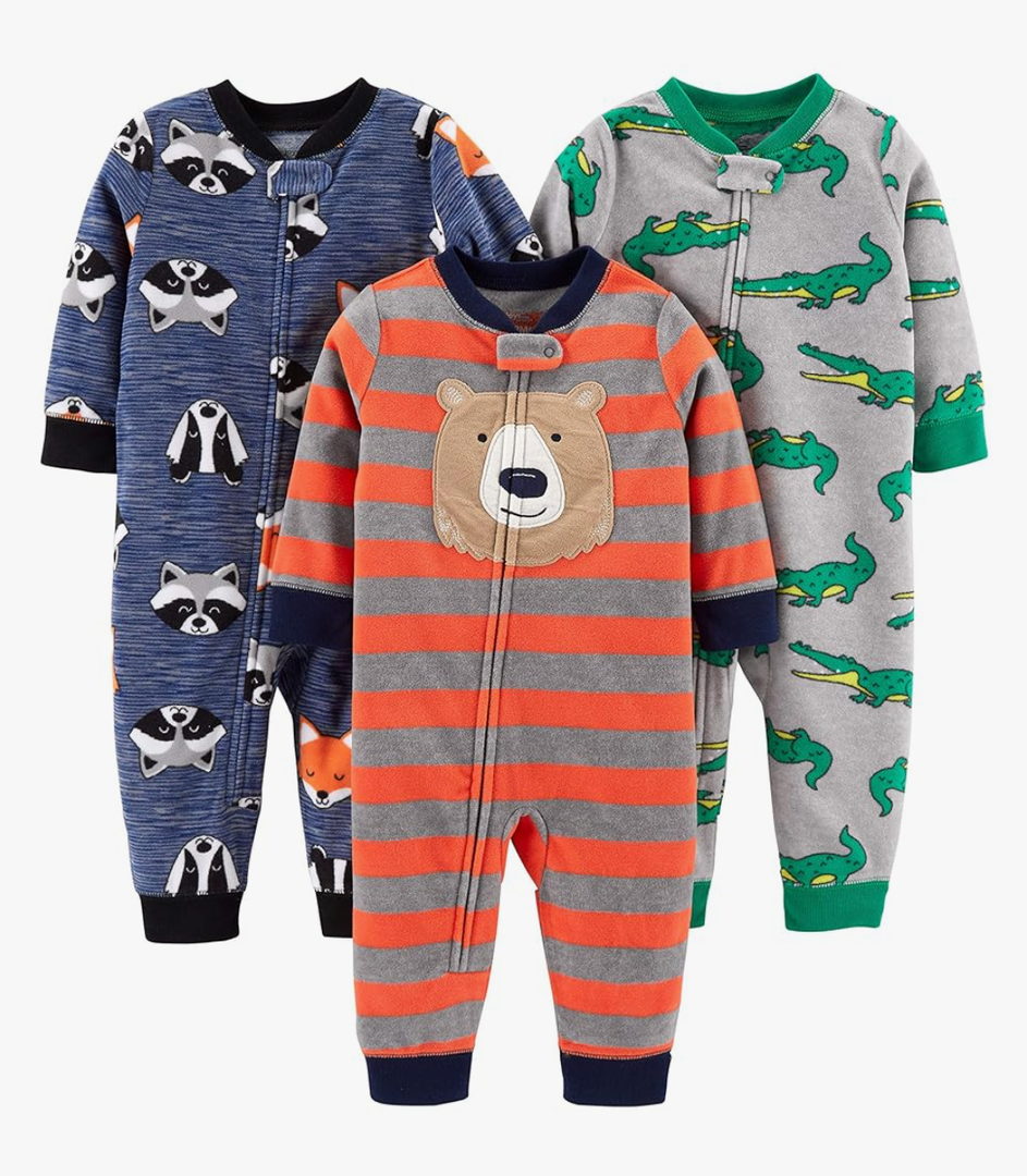 Simple Joys by Carter's Baby Boys' 2-Pack Loose Fit Flame Resistant Fleece Footless Pajamas 12 T, 2 Pack. Green Pjs Not Included. 