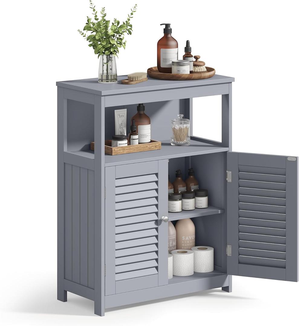 VASAGLE Floor Storage Cabinet, Freestanding Storage Unit with Double Shutter Doors and Adjustable Shelf, for Living Room, Bathroom, Entryway, Kitchen, Dove Gray UBBC040G02 (11.8"D x 23.6"W x 31.5"H)