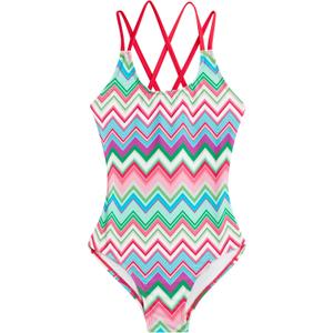 Kanu Surf Girls' Reese UPF 50 Beach Sport Criss-Cross One Piece Swimsuit (8, Nina Pink/Green)