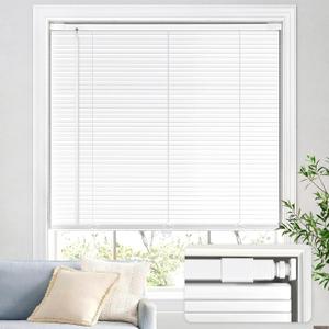 UNISHADES No Drill Blinds for Windows 1" Aluminum Cordless Mini Blinds L-Shaped Slat 100% Privacy, for Window Size 35.5" W  48" H - White