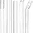 ALINK 8-Pack 7mm Slim Glass Straws, Reusable Clear Skinny Drinking Straws for 20 oz 30 oz RTIC/YETI Tumblers, Tervis, Mason Jars with 2 Cleaning Brush