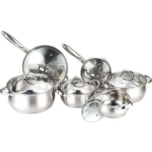 Heim Concept Cookware Set W-001 12-Piece Stainless Steel Pots and Pans Set, Kitchen Cooking Set with Glass Lid