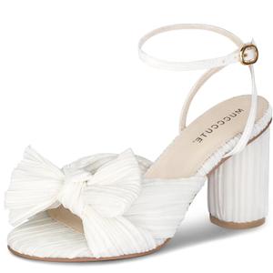 MUCCCUTE Women's Bow Knot Heeled Sandals Ankle Buckle Strap Chunky Heels, size 7