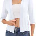 DouBCQ Shrugs for Women 3/4 Sleeve Cropped Cardigan Open Front Lightweight Bolero, Large