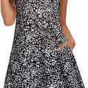 Elescat Women's Summer Dresses 2025 Beach Casual Sleeveless Black Floral Print Tank Loose Sundress with Pocket (Medium)