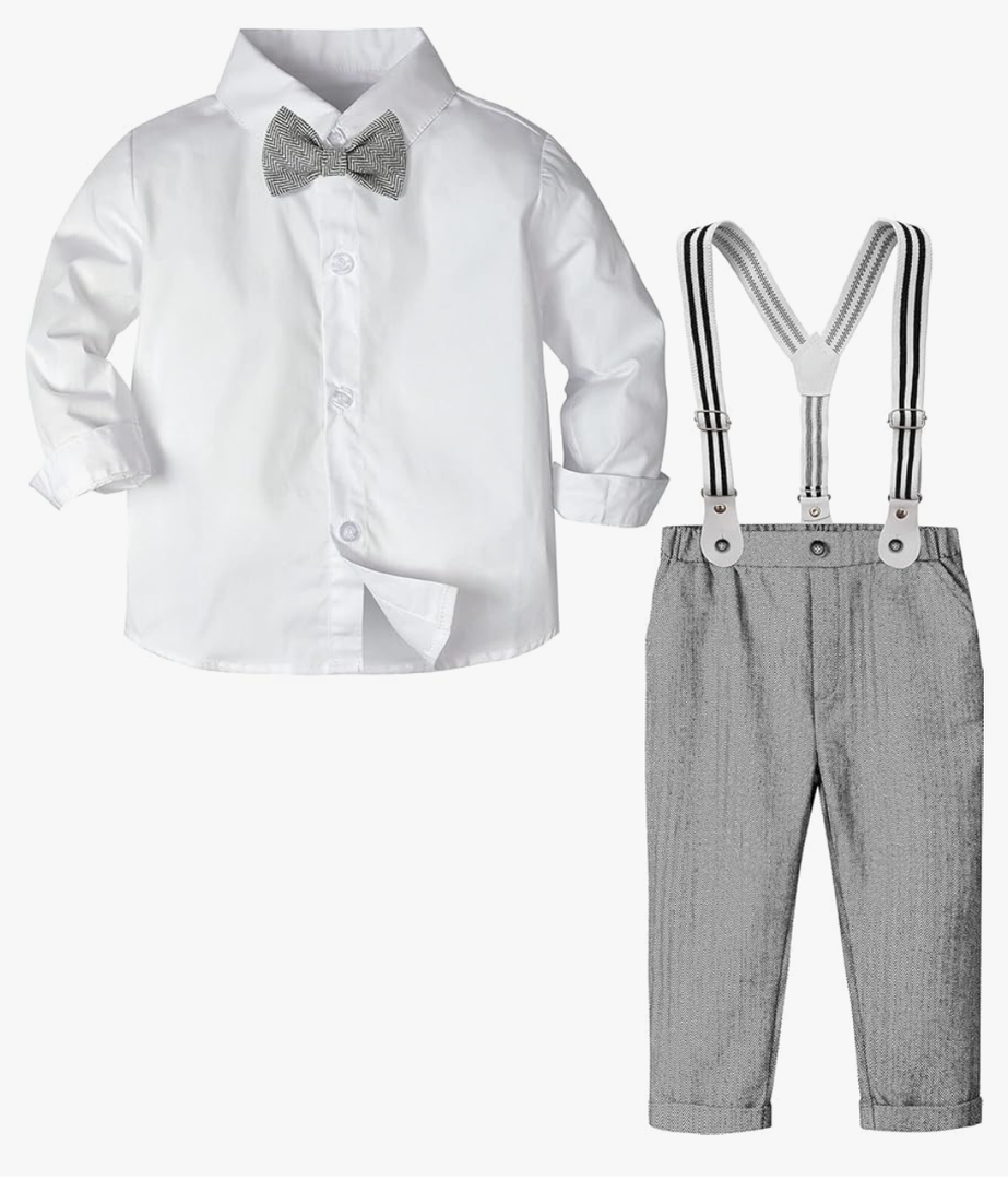 A&J DESIGN Toddler Suit Boys Baby Wedding Dress Clothes Kids Formal Outfit Set with Suspender