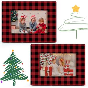 clothmile 2 Pack Picture Frame Red & Black Buffalo Plaid Wooden Photo Frame Gifts Decorations Horizontally Vertically Used Size 4x6 Suitable for Xmas Gift Desktop Use