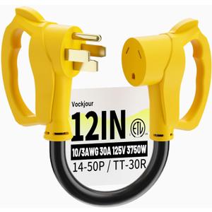 50 Amp to 30 Amp RV Adapter 3 Prong 12 Inch, NEMA 14-50P Male to NEMA TT-30R Female, Heavy Duty RV Electrical Adapter Cord for Camper, STW 10AWG 30A 125V 3750W, Yellow, ETL Listed