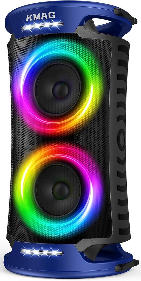 Large Party Bluetooth Speaker, 260W Peak Powerful Loud Sound with Deep Bass, 15Hr Playtime, Fast Charge, RGB Cool Light Show, TWS, Portable for Outdoor Beach, Camping, Backyard, Work, Home (Blue)