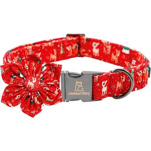 Lionheart Glory Christmas Deer Dog Collar - Red Adjustable Soft Collar with Flower for Small Dogs - Fall Pet Gift for Girl or Boy (X-Small (Pack of 1)