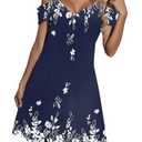Summer Casual Dresses for Women Sexy Maxi Cold Shoulder T Shirt Dress Tank Mini Dresses, XXL, Floral White