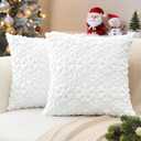 OTOSTAR Christmas White Snowflake Throw Pillow Covers 20x20 Inch Set of 2 Soft Plush Faux Fur Wool Pillowcases Winter Holiday Decorative Couch Cushion Covers for Home Bed Sofa Decor (White)
