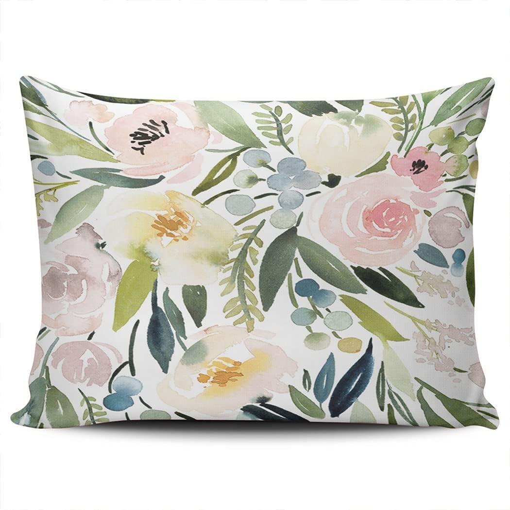 Pillowcases Decorative Colorful Watercolor Floral Home Sofa Boudoir Size 12x16 Inches Pillow Covers Cushion Case Two Sided Design Printed (Set of 1), Multi 03
