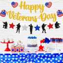 2 x Happy Veterans Day Banner Thank You Veterans Theme Party Decorations America Patriotic Military Army Soldier Heroes Theme Veterans Day Party Supplies Glitter Gold