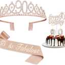90th Birthday Decorations Women, Including Crown/Tiara, Sash, Cake Topper and Candles, Happy 90th Birthday Decorations for Women