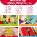 Busy Book for Toddlers 1-3, Montessori Quiet Book with 12 Activities and Attached Bunny, Soft Toddler Busy Board for Fine Motor Skills, Travel Toy Gift for 1+ Year Old Boys Girls