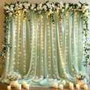 10x10ft Sage Green Tulle Backdrop Curtains with Lights String for Party,Wrinkle Free Sheer Curtain Wedding Photo Backdop Drapes for Baby Shower Birthday Party Photography Home Decorations