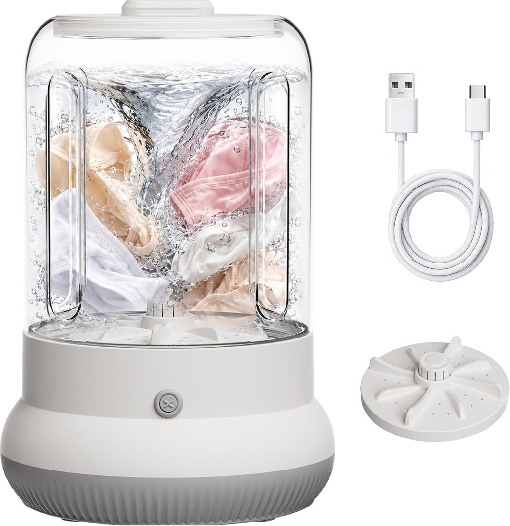 Mini Washing Maching，Rechargeable Small Underwear Washer（White）